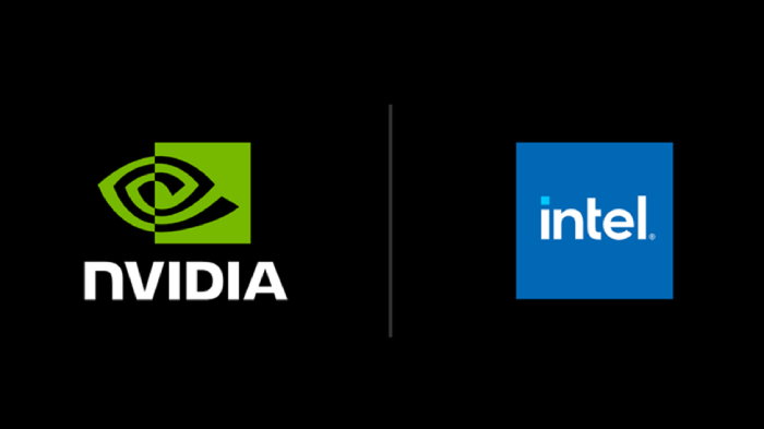 TechDogs-"An Image Showing NVIDIA And Intel Logos Representing Their Partnership"